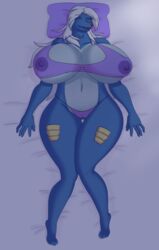 anthro areolae areolae_visible_through_clothing big_ass big_breasts bikini blue_skin breasts deadpliss game_freak huge_breasts nintendo pokemon samurott sleeping solo solo_female