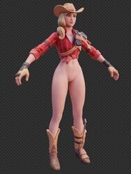 1girls 3d blonde_hair bottomless cowboy_boots cowboy_hat cowgirl female fortnite light-skinned_female light_skin navel rustler skin tagme typsenone