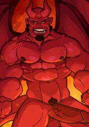 abs balls beard biceps big_muscles boner demon erection facial_hair hellboy hellboy_(series) hi_res horn humanoid_penis male male_only muscular muscular_male navel nipples nude open_mouth pecs penis red_skin solo solo_male standing tehbluebubble vein veiny_muscles veiny_penis wings