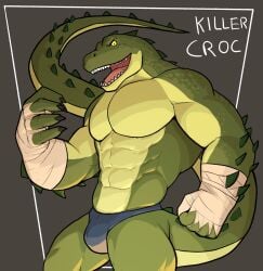 1boy 2021 2d almost_naked anthro bara bulge crocodile crocodilian dc dc_comics furry jrjresq killer_croc looking_at_viewer male male_only muscle muscles muscular muscular_male open_mouth reptile reptile_humanoid solo solo_focus solo_male standing underwear