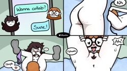 brown_hair comic cunnilingus freckles glasses illymation jaiden jaiden_animations nilooliv orange_hair panties_around_leg panties_around_one_leg pubic_hair texting very_long_hair youtube youtuber yuri