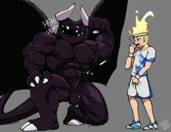 2boys abs accessory bandana biceps big_biceps blonde_hair blush bodily_fluids claws clothing comparing costume cum demon dragaux dragon erection feet fire flex flexing footwear genital_fluids glowing_hair grey_background headband hi_res horn horns human larger_male laugh laughing looking_at_penis male male_only mammal meatshaq muscular muscular_male muscular_thighs nintendo nipples orgasm pecs penis presenting presenting_penis ring_fit_adventure ring_fit_trainee sharp_teeth shoes shorts simple_background six_pack size_comparison size_difference smaller_male smug sneakers sportswear testicles text toe_claws video_games wings wristband