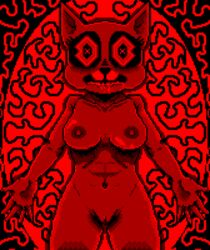 abstract_background breasts creepy dengus-pengus digital_media_(artwork) domestic_cat felid feline felis female hi_res mammal pixel_art pussy simple_background solo