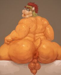 1boy anthro anthrofied anus ass back balls big_ass big_butt bowser bubble_ass bubble_butt butt dagapuff dat_ass dilf eyebrows father flaccid furaffinity green_scales hair hi_res horns huge_ass huge_butt humanoid_penis king koopa looking_back male male_only mario_(series) multicolored_scales nintendo nude parent penis rear_view red_eyes red_hair redhead reptile royal royalty scales scalie simple_background sitting slightly_chubby solo spread_legs sweat swollen_anus tail testicles thick thick_thighs tongue tongue_out turtle video_games wide_hips yellow_scales