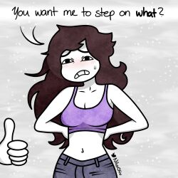 akimbo jaiden jaiden_animations jeans navel nilooliv sole_female sports_bra sweat thumbs_up very_long_hair youtube youtuber