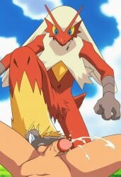 1boy ai_generated blaziken domination ejaculation outdoors pokemon pokemon_(anime) pokemon_(species) pokemon_rse pov stepped_on stepping_on_balls stepping_on_penis