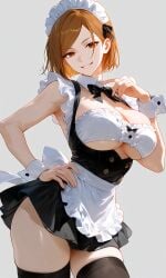 1girls ai_generated ass at big blonde boobs breasts butt female focus hair huge jujutsu_kaisen kugisaki_nobara large long looking maid mature milf mommy only outfit skirt solo uniform viewer