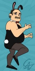 1boy 2025 2d accurate_art_style ass back_muscles bara belly bunny_costume bunny_ears bunny_tail bunnysuit butt cartoony chest_hair chubby chubby_male codawolfex dakimakura dakimakura_(medium) dakimakura_design dakimakura_pose digital_art digital_drawing_(artwork) digital_media_(artwork) disventure_camp disventure_camp:_carnival_of_chaos facial_hair fat_male fat_man hairy_chest hi_res laying_on_side lying male male_focus male_only mature_male moobs mustache odd_nation_cartoons old_man overweight overweight_male richard_(disventure_camp) richard_miller signature solo solo_focus solo_male toony yaoi