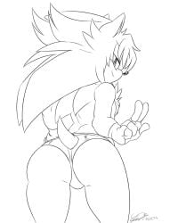 ass behind behind_view butt commission jet_the_hawk looking_at_viewer male muscle peace_sign soina sonic_the_hedgehog spandex