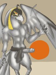 2019 absurd_res animal_humanoid anthro avian avian_humanoid balls beak bird birdman claws deity digital_media_(artwork) egyptian egyptian_mythology erection falcon falcon_humanoid falconid falconid_humanoid feathered_wings feathers hi_res horus humanoid humanoid_penis looking_at_viewer male male_only middle_eastern_mythology mythology nude penile penis ruetteroulette solo talons wings