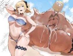 1futa 1girls angry angry_expression angry_face beach big_ass big_balls big_breasts big_penis bikini bikini_top blonde_hair color cum cum_in_pussy cum_inside cum_leaking cum_leaking_out_of_pussy dominant dominant_futa drawing ejaculation fat_ass futa futadom futanari genshin_impact horny_female horny_futa jean_gunnhildr long_hair lumine_(genshin_impact) mihoyo missionary missionary_position missionary_sex movement_lines okpriko on_top orgasm pleasure_face sex short_hair squirting summer sweat taller_female textless textless_version thick_thighs vaginal_penetration vaginal_sex