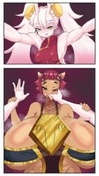1futa 1girls 2d big_breasts breasts busty dragon dragon_futa dragon_humanoid enormous_breasts female futa_on_female futanari giant_breasts gigantic_breasts ginormous_breasts hand_in_mouth hildra_(goodhorny69) huge_breasts hyper_breasts large_breasts massive_breasts oc original_character plump_thighs size_difference slim_waist small_breasts sushi_(yakisoba_010605) thick_thighs thighs thunder_thighs voluptuous voluptuous_female yakisoba_010605