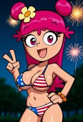 1girls ai_generated american_flag_bikini ami_onuki big_breasts bikini cartoon_network hi_hi_puffy_amiyumi looking_at_viewer mostly_nude solo