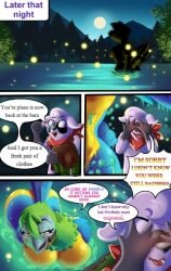 anthro arthropod avian beetle bird comic duo elateroid english_text female firefly indigo_park insect male male/female mammal mollie_macaw nude nude_female nude_male pantyking procyonid raccoon rambley_raccoon skinny_dipping text
