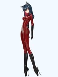 1girls ballet_boots ballet_heels female female_only fully_clothed gloves high_heels latex latex_clothing latex_gloves latex_suit rubber rubber_clothing shiny_clothes tight_clothing very_high_heels