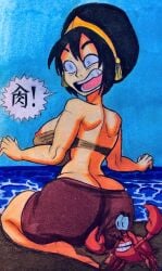 angry avatar_the_last_airbender crab pinching pinching_ass sinnni97 toph_bei_fong