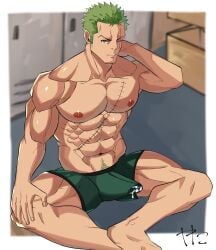 1boy abs bara bara_body bara_tiddies bara_tits barazoku beefy biceps big_bulge big_dick_energy big_thighs bigger_male bodybuilder broad_shoulders bulge chad collarbone defined_jawline defined_muscles erect_penis erection erection_under_clothes frown frowning gay green_hair green_pubic_hair green_underwear half-dressed half_naked half_nude hand_behind_head handsome handsome_man hi_res horny horny_male hunk japanese_male looking_at_viewer male male_focus male_only manly masculine masculine_male morning_erection muscles muscular muscular_male one_piece pecs pecs_bigger_than_head pectorals penis_bulge pirate post-timeskip precum precum_bubble precum_drip pubic_hair quadriceps roronoa_zoro scar scar_across_eye scar_on_chest scar_on_face scars six_pack solo solo_focus solo_male souyata0502 tall_male taller_male tough_guy trapezius triceps underwear underwear_only yaoi