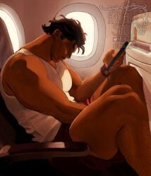andalusialu bare_shoulders biceps brown_skin brown_skinned_male cute cute_male dark_skin dark_skinned_male fell_asleep hairy_legs male male_only marvel miguel_o'hara muscular muscular_arms muscular_male muscular_thighs no_sex not_porn on_phone on_plane plane sfw shoulders sleep sleeping solo solo_male spider-man:_across_the_spider-verse spider-man_(series) spider-man_2099 tank_top thick_male thick_thighs thighs