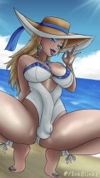 1girl 1girls artist_name artist_signature artist_upload beach beach_background big_boobs big_breasts blonde blonde-haired_female blonde_female blonde_hair blue_eyes bulge bulge_through_clothing bulge_under_clothes earrings emma_frost emma_frost_(marvel_rivals) feet feet_fetish fellatio_face fellatio_gesture female female_focus female_human female_only foot_fetish futa_on_female futa_only futanari hat hat_ribbon inkblinkz large_breasts legs legs_apart makeup marvel marvel_comics marvel_rivals necklace one-piece_swimsuit painted_nails painted_toenails patreon patreon_artist patreon_username self_upload solo solo_female solo_focus spreading spreading_legs sun_hat swimsuit toes water watermark