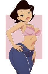 1girls alternate_version_available american_dragon:_jake_long bare_arms bare_shoulders big_breasts black_eyes black_hair blue_pants bottomwear bra breasts clothing ear_piercing earrings female female_only hips jeans kyde lace lace-trimmed_bra lace_trim lips mature mature_female mature_woman milf mother necklace neckwear pants pearl_necklace pink_bra smile solo solo_female susan_long thick_lips thighs topwear wide_hips
