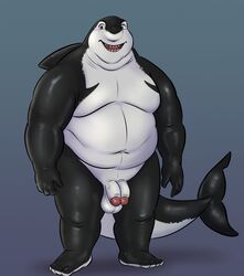 2019 2_penises anthro balls belly diphallia diphallism dreamworks fish gatorbeast hi_res humanoid_penis lenny male male_only marine moobs multi_penis nude open_mouth overweight overweight_male penis shark shark_tale solo tagme