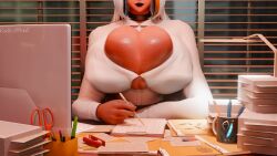 big_breasts breasts coffeewarka_(kein_wal) dark_skin female gigantic_breasts glasses gold_(character) kein_wal large_breasts office_lady robot robot_boy sweat sweaty_body sweaty_breasts tagme white_hair