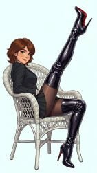 ai_generated aunt_cass big_hero_6 latex_boots leg_up looking_at_viewer mini_dress pantyhose thighs