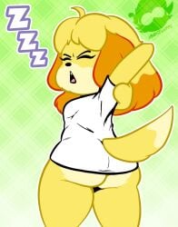 1girls animal_crossing anthro ass bottomless female furry isabelle_(animal_crossing) tagme voidsdroids yawn