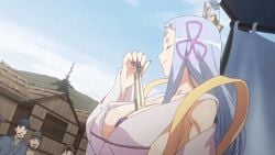 10s 1girl 1girls 2018 6+boys animated animated_gif beard blue_eyes blue_hair blue_sky blunt_bangs breasts eboshi_hat fan female furisode hair_ornament hair_ribbon hairclip hakama hat hats heian hikimayu hill hime_cut ichimegasa japanese_clothes kagura_suzu kanzashi kimono large_breasts long_hair multiple_boys mustache nail_polish outdoors ribbon sensu shikkoku_no_shaga shikkoku_no_shaga_the_animation shirabyoshi sky stage tagme yorihime