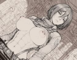 1girls ai_generated attack_on_titan mikasa_ackerman monochrome solo solo_female tagme