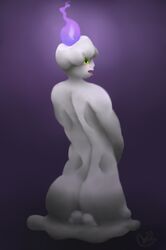 1boy 2019 anthro anthrofied ass back big_ass blush candle digital_media_(artwork) eye_contact fire ghost green_eyes hi_res lewd_lotl litwick looking_at_viewer looking_back male male_only nintendo nude pokémon_(species) pokemon pokemon_bw portrait pose presenting presenting_balls presenting_hindquarters purple_background purple_hair realistic slime solo testicles text tongue tongue_out video_games watermark wax white_skin wide_hips