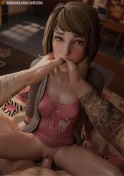 3d 3d_(artwork) age_difference blue_eyes blush blushing blushing_at_viewer blushing_female fingers fingers_in_another's_mouth fingers_in_mouth life_is_strange looking_at_viewer max_caulfield mouth_open sex sexy sexy_body shy size_difference sucking_fingers tattoo tattooed_arm tattoos teen teenage_female teenage_girl teenager teeth teeth_showing vaginal_penetration wtfsths