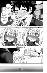 asking_for_it black_and_white blush comic_panel consensual izuku_midoriya mu_1_2 ochako_uraraka