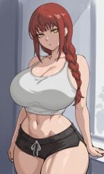 1girls 2d 2d_(artwork) ai_generated belly belly_button big_boobs big_breasts boobies boobs braid braided_hair breedable chainsaw_man cleavage collarbone curvy curvy_body curvy_female curvy_figure female female_only hips huge_breasts kyoru189 large_breasts light-skinned_female light_skin looking_at_viewer makima_(chainsaw_man) mature_female navel plunging_neckline red_hair ringed_eyes shiny shiny_skin short_shorts shorts skimpy_shorts skull_crushing_thighs slender_waist slim_waist solo solo_female solo_focus stomach tank_top thick_thighs thighs tits titties toned toned_body toned_female wide_hips yellow_eyes