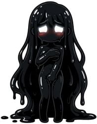 black_body black_hair blue_eyes blush naked nude nude_female oc slime_girl white_eyes