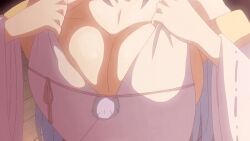 10s 1girl 1girls 2018 animated animated_gif blue_hair bouncing_breasts breasts cleavage clothes_lift female female_focus furisode hakama heian japanese_clothes kimono kimono_lift kimono_pull large_breasts long_hair long_nipples nipples shikkoku_no_shaga shikkoku_no_shaga_the_animation shirabyoshi solo tagme undressing yorihime