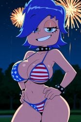 1girls ai_generated american_flag_bikini big_breasts bikini cartoon_network hi_hi_puffy_amiyumi looking_at_viewer mostly_nude solo yumi yumi_yoshimura