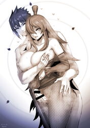 abbb artist_name between_legs blush breast_grab breasts breasts_out censored cum_on_penis dated dress fishnet grabbing_from_behind hair_over_one_eye hand_on_hip hand_on_penis heart heart-shaped_pupils large_breasts long_hair looking_at_another mei_terumi naruto nipples partially_clothed sasuke_uchiha steam sweat sweatdrop thigh_sex topknot veiny_penis