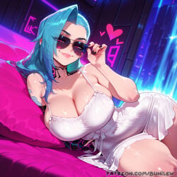 1girl 1girls ai_generated arcane arcane_jinx blue_hair blush braid braided_hair braided_ponytail breasts bunilew female focus jinx_(arcane) jinx_(league_of_legends) large_breasts league_of_legends league_of_legends:_wild_rift long_hair nipples pink_eyes pussy riot_games solo_female tattoo tattoo_on_arm tattooed_arm tattoos uncensored very_long_hair
