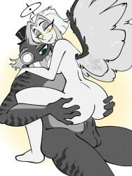 angel angel_girl angel_wings angietswing grabbing_ass hazbin_hotel lute_(hazbin_hotel) monocle oc pale_skinned_female penetration suspended_congress
