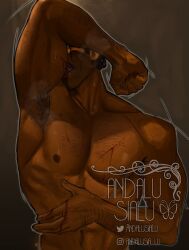 after_battle andalusialu armpit armpit_fetish armpit_focus armpit_hair armpits biceps blood brown_skin brown_skinned_male chest chest_hair cuts cuts_on_chest dark_skin dark_skinned_male hot licking licking_self male male_nipples male_only marvel miguel_o'hara muscular muscular_male nipples solo solo_male spider-man:_across_the_spider-verse spider-man_(series) spider-man_2099 sweat sweating sweaty