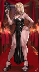 1girl 1girls aya_brea blonde blonde-haired_female blonde_female blonde_hair_female blue_eyes dress huge_thighs parasite_eve tagme tagme_(artist) thicc thicc_thighs thighs