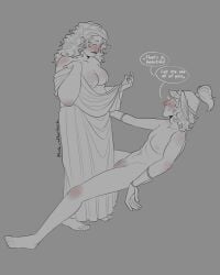blush blushing breasts breasts_out cock curly_hair deity_on_mortal dick epic_the_musical fluffy_hair half-dressed helm hermes_(epic_the_musical) mortal_on_deity nude nude_male nudity penis plump plus_size praise self_insert self_ship smile smiling white_eyes wholesome