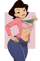 1girls alternate_version_available american_dragon:_jake_long big_breasts black_eyes black_hair blue_pants bottomwear bra breasts clothing ear_piercing earrings female female_only green_shirt hips jeans kyde lace lace-trimmed_bra lace_trim lips mature mature_female mature_woman milf mother necklace neckwear open_shirt pants pearl_necklace pink_bra pink_shirt shirt shirt_lift shirt_up smile solo solo_female susan_long thick_lips thighs topwear wide_hips