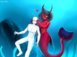 2025 abs anon aquatic artist_name black_hair blush blush_lines breasts choker detailed_background dipstick_horn duo featureless_crotch featureless_face female genitals hair hand_on_another's_head hand_on_head heart_symbol hellaverse helluva_boss hi_res horn human humanoid humanoid_merfolk jewelry kiki_(helluva_boss) long_hair long_tail male male/female mammal merfolk mermaid_tail multicolored_horn muscular muscular_male navel necklace nipples nude nude_female nude_male pecs red_body red_eyes red_gills red_scales red_skin red_tail scales small_waist smile split_form succubus tail text thegiftedfire twitter_handle underwater vulva waist_gills water white_body wide_hips yellow_sclera