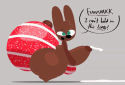 1boy blush bouncing_ass breathotter brown_body chocolate christmas cocoa_the_bunny femboy gigantic_ass huge_ass jerking solo striped_panties thick_thighs wobbling_ass