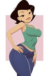 1girls alternate_version_available american_dragon:_jake_long bare_arms bare_shoulders big_breasts black_eyes black_hair blue_pants bottomwear breasts clothing ear_piercing earrings female female_only green_shirt hips jeans kyde lips mature mature_female mature_woman milf mother necklace neckwear pants pearl_necklace shirt smile solo solo_female susan_long thick_lips thighs topwear wide_hips