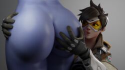 2girls 3d ass ass_grab ass_worship blender casualmuffin female female_only huge_ass nude overwatch thick_thighs tracer uncensored widowmaker yuri