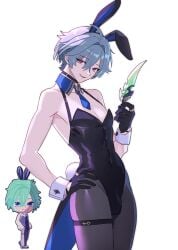 bunnysuit femboy genshin_impact lohen_(genshin_impact) twink