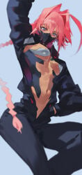 1girls blue_eyes color cyberpunk:_edgerunners cyberpunk_2077 cyberpunk_girl cyborg cyborg_girl female female_focus female_only hi_res long_hair looking_at_viewer pink_hair slim_waist solo solo_female talia_yang tan_body tan_skin thick_thighs yone